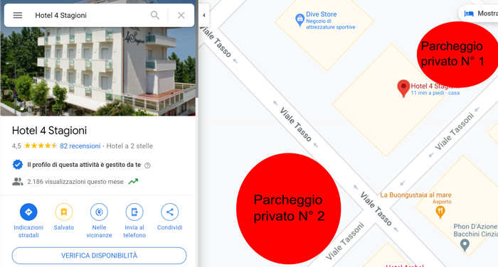 2 parcheggi recintati vicini all' hotel 4 stagioni di riccione